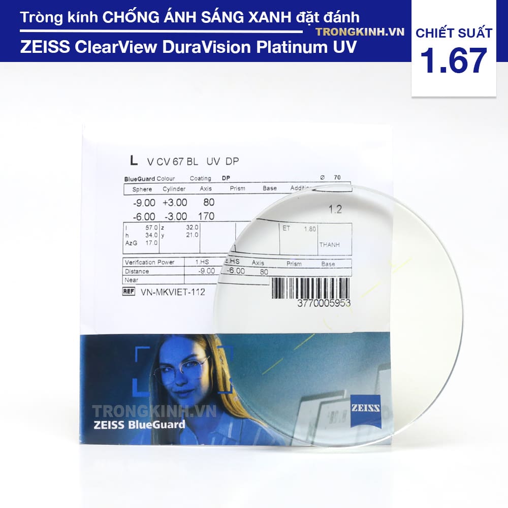 Tròng kính ZEISS ClearViewDuraVisionPlatinumUVdatdanh 1.67