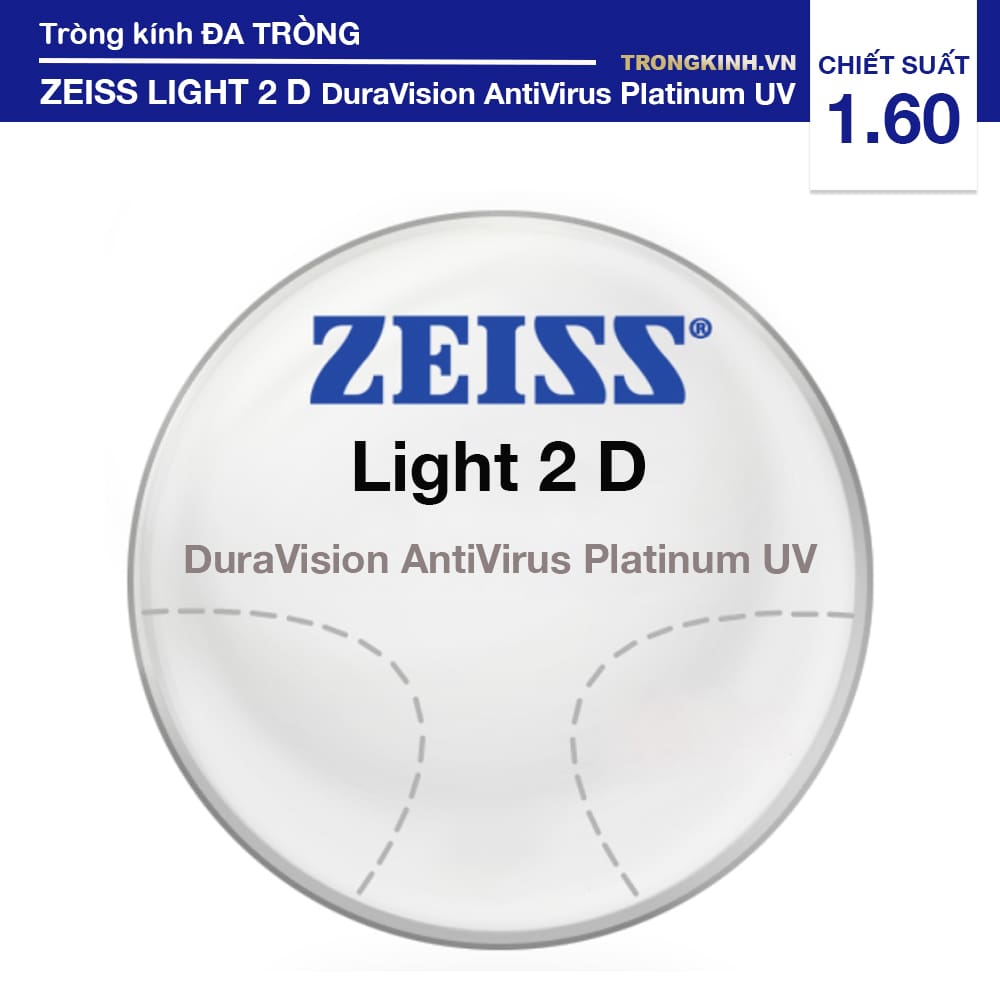 Tròng kính ZEISS Light2DDuraVisionAntiVirusPlatinumUV 1.60