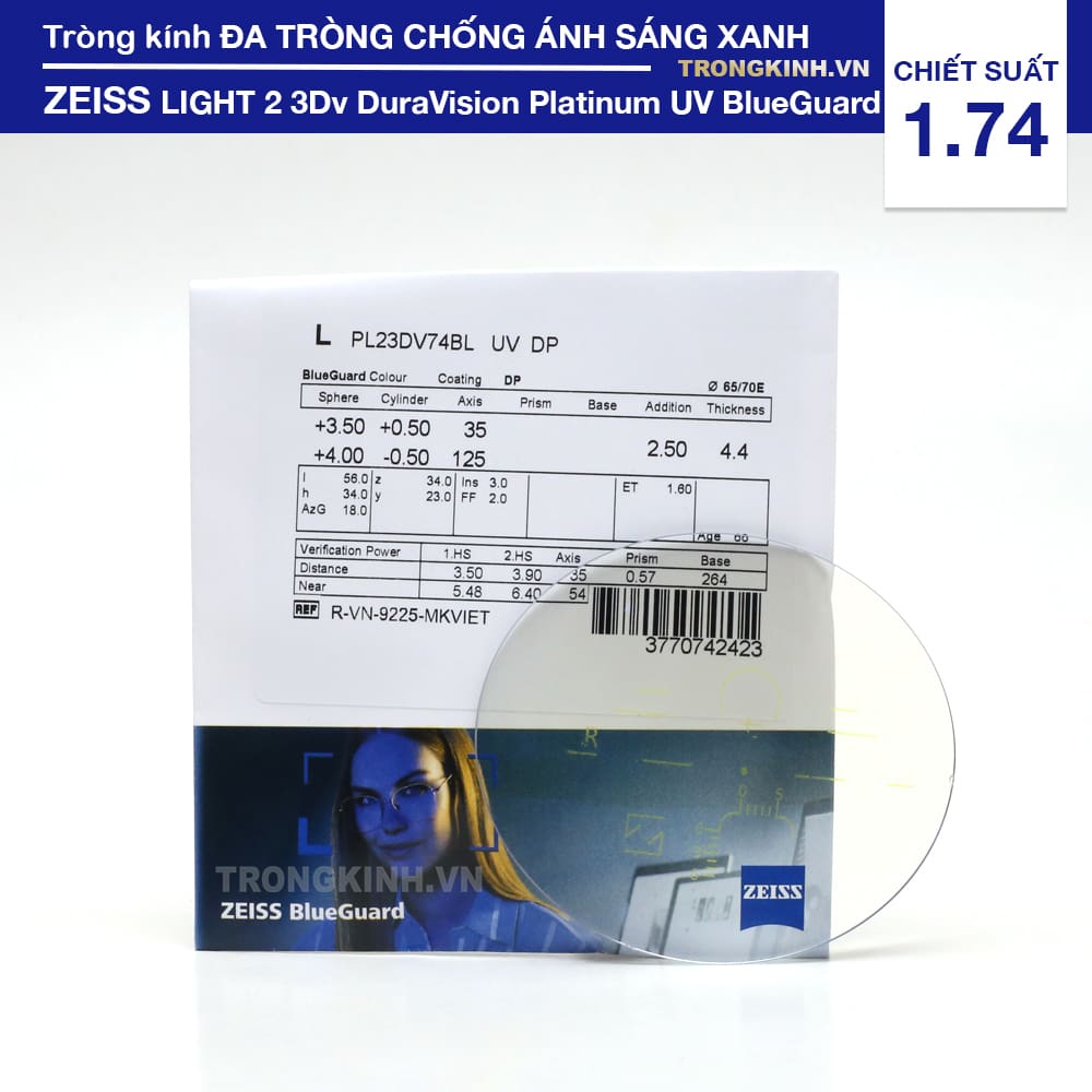 Tròng kính ZEISS LIGHT23DvDuraVisionPlatinumUV 1.74