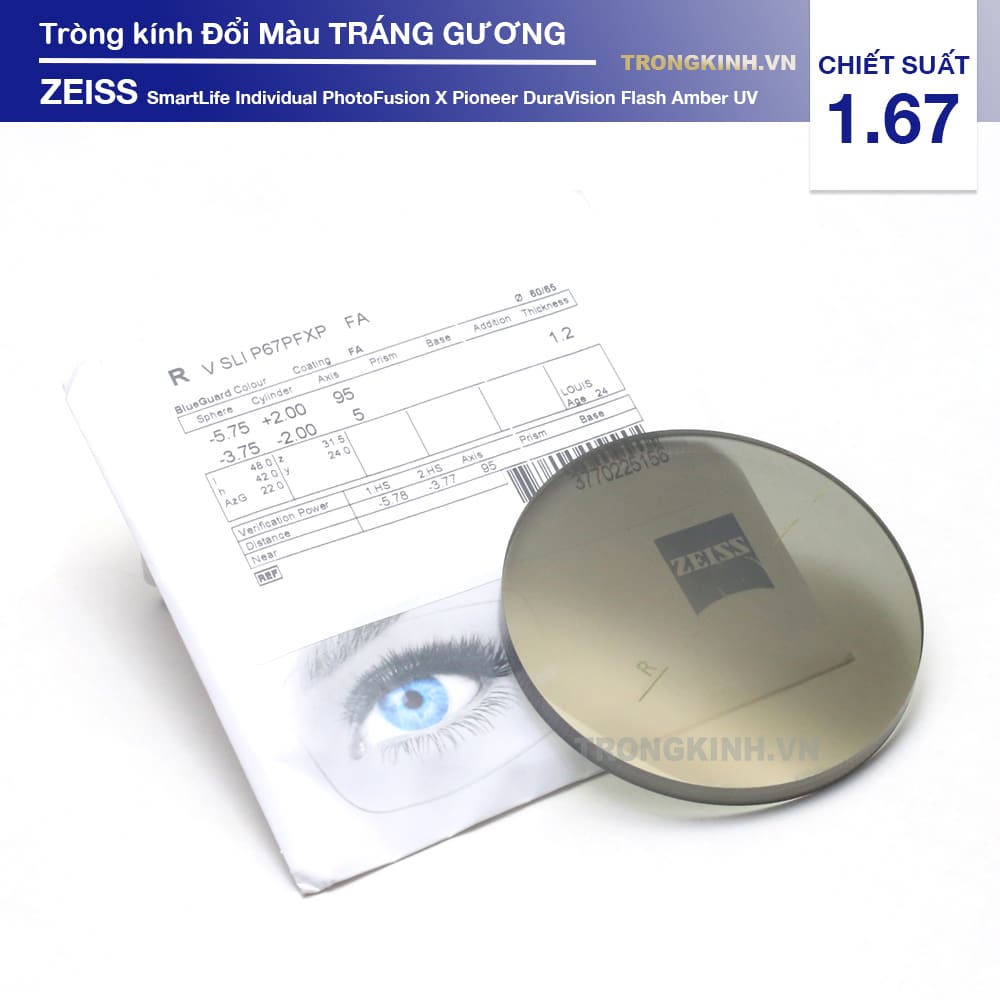 Tròng kính ZEISS SmartLifeIndividualPhotoFusionXPioneerDuraVisionFlashAmberUV 1.67